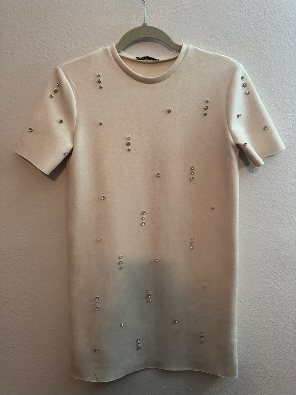 Zara Cream Embellished Short-Sleeve Shirt Dress
